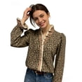 thumbnail image 5 of Women'S Retro Leopard Print Ruffle Neck Long Sleeve Top - Elegant Blouse With Puffed Sleeve Edges, All-Season Party & Everyday Shirt, Classic Fit Animal Print Women'S Fashion Top, 5 of 7