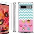 thumbnail image 1 of Shockproof Bumper Phone Case for Google Pixel 7, with Tempered Glass Screen Protector, by OneToughShield ® - Chevron/Teal/Owl, 1 of 4