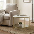 thumbnail image 2 of LEDREM 2-Tier Round Coffee Table with Faux Marble Top & Glass Shelf, Modern Small Center Table for Living Room, Marble White and Pale Gold, 2 of 7