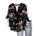 thumbnail image 2 of AGWOLF Womens Velvet V Neck Tshirts Ruffle 3/4 sleeve Tops Casual Floral Tunic Blouses Loose Fit Pleated Shirts Graphic Tees, 2 of 6