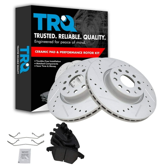 TRQ Performance Brake Rotor Drilled Slotted Coated & Ceramic Pad Front Kit