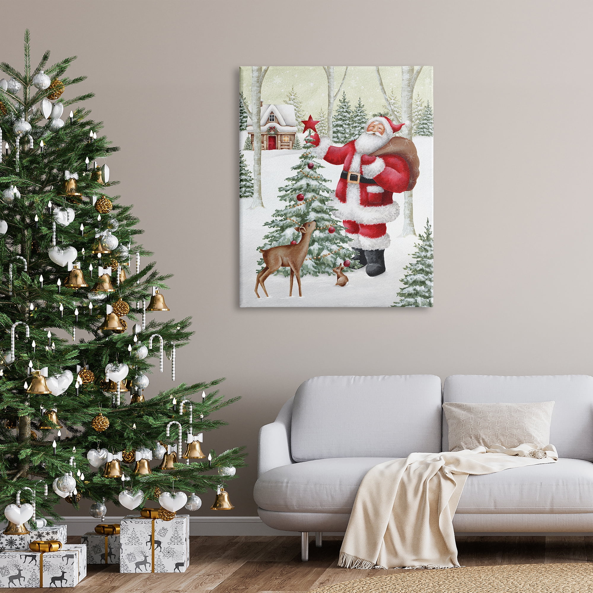 Stupell Industries Santa & Snowy Cabin Holiday Painting Gallery Wrapped Canvas Art Print Wall Art, 36 x 48