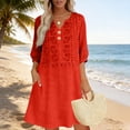 thumbnail image 2 of HAJWOH Women's Floral Embroidered Cotton Linen Maxi Boho Dress Short Sleeve V Neck Dresses Summer Flowy Beach Sundress, 2 of 7