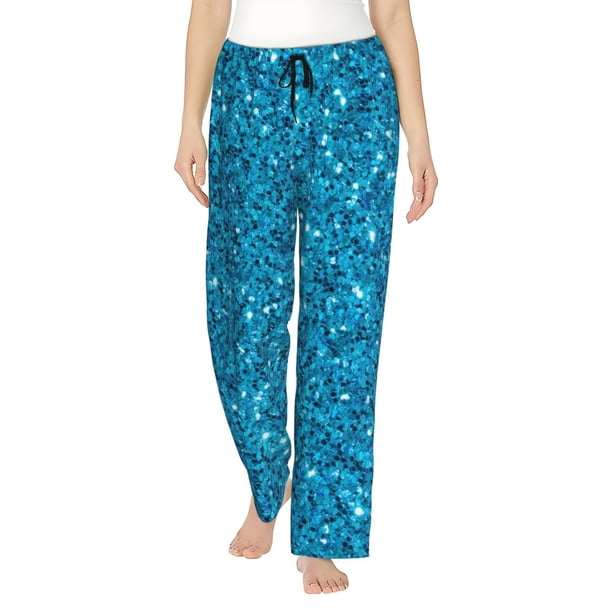 Balery Blue Glitter Pantalones de pijama para mujer, pijamas ultraligeros, pantalones de estar por casa-3X-Large
