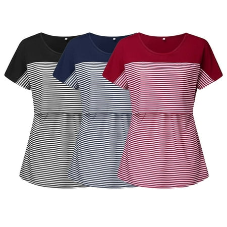 

Kukoosong Summer Saving Clearance! Women s Short Sleeve Maternity T Shirt Clothes for Women Pregnant Womens Nursing Stripe Round Neck Short Sleeve Round Neck Breastfeeding Blouse Red L