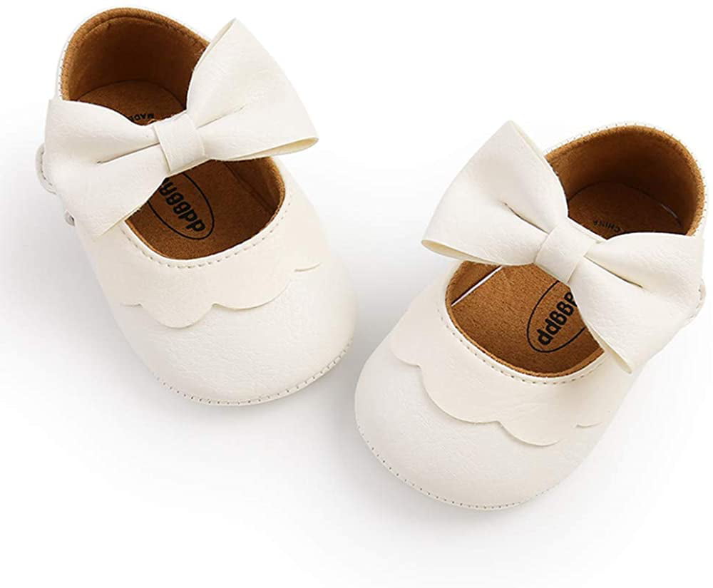 Timatego Baby Girl Mary Jane Flats Shoes Non Slip Soft Sole Infant Toddler First Walker Wedding Princess Dress Crib Shoes 
