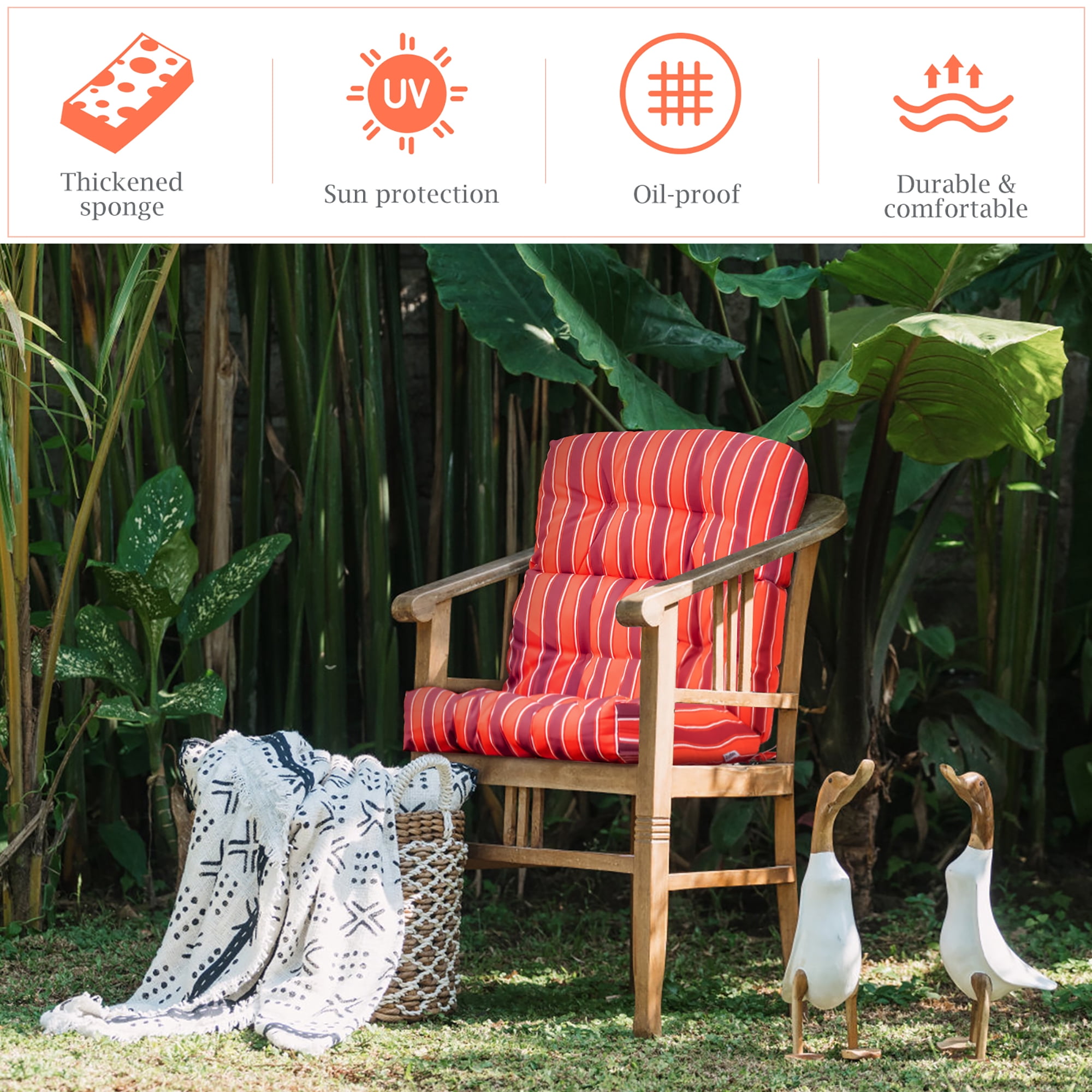 Costway 22''x44'' High Back Chair Cushion Patio Seating Pad Red and Orange