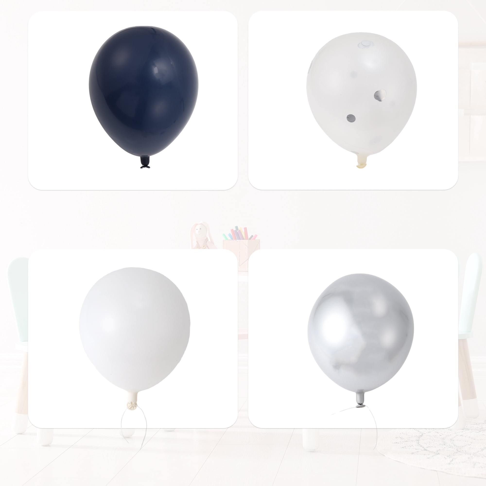 Unique Bargains Latex Party Balloons with Ribbon Deep Blue White Silver Clear 10inch 20Pcs