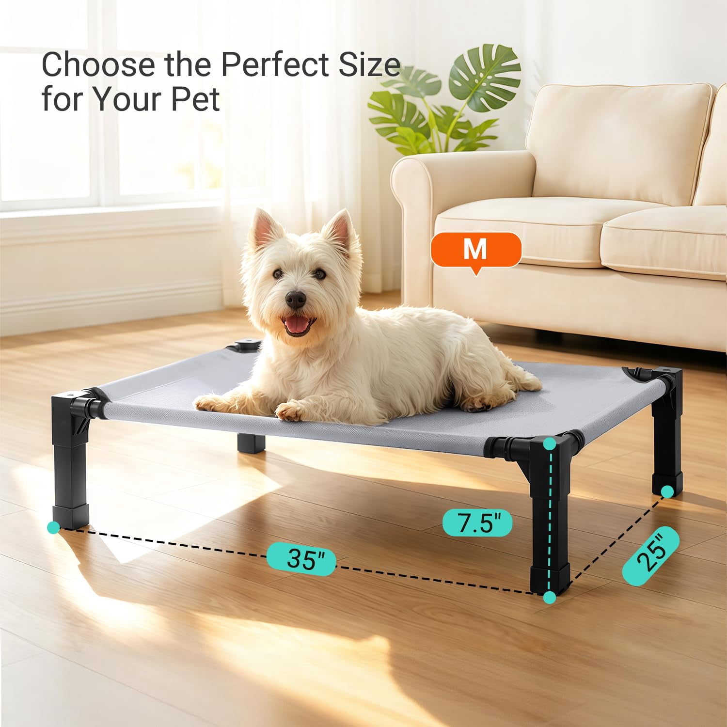 Elevated Outdoor Dog Bed  Pet Steel-framed And Non-slip Feet Raised With Waterproof Washable Breathable Teslin Mesh 35in