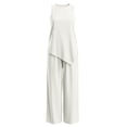 thumbnail image 7 of Sevevn Women's 2-Piece Linen-Look Outfit Sleeveless Asymmetric Top and Wide Leg Pants Set White 2XL, 7 of 7