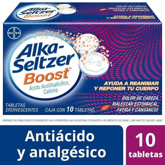 Antiácido Alka-Seltzer Boost dolor de cabeza, fatiga, cansancio y malestar estomacal caja con 1 tabletas efervescentes