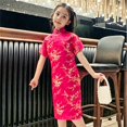 thumbnail image 2 of Otqutp Chinese Traditional Clothes for Toddler Big Kids Short Sleeve Stand Up Collar Floral Print Chinese New Year's Gown Holiday Dresses (Hot Pink-a,4-5 Years), 2 of 9