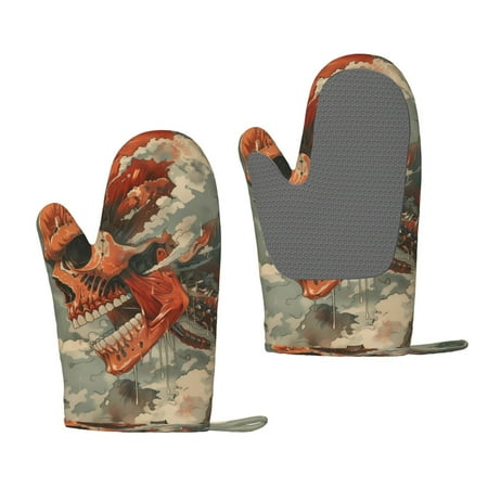 

Matuu Gigantic Skull In Clouds for Silicone Oven Gloves Heat Resistant Grilling Gloves Non-Slip Silicone Oven Mitt Great for Grilling Kitchen and Cooking