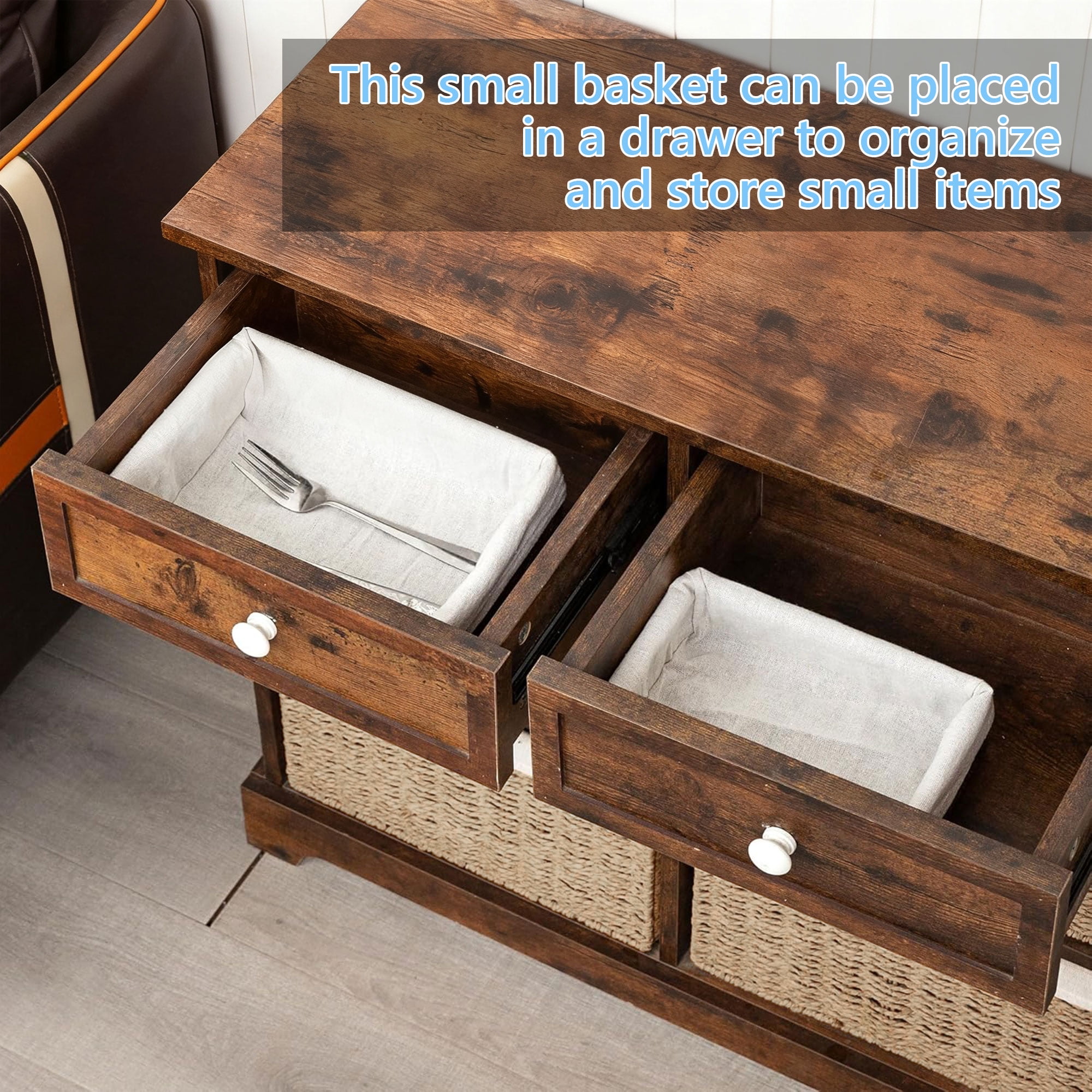 Tripumer 3Pcs Rectangular Wicker Storage Baskets with White Lining, Multi-Purpose Organizers for Home Bathroom Kitchen