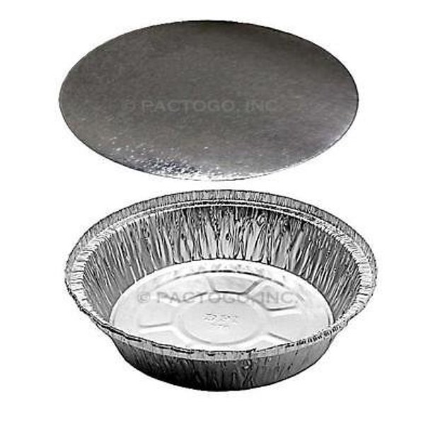 Durable Packaging 7" Round Aluminum Foil TakeOut Pan + Board Lids 25