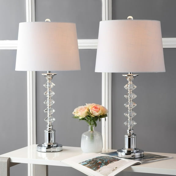 JONATHAN Y Kinsley 28" Crystal LED Table Lamp, Clear/Chrome (Set of 2), JYL2052A-SET2