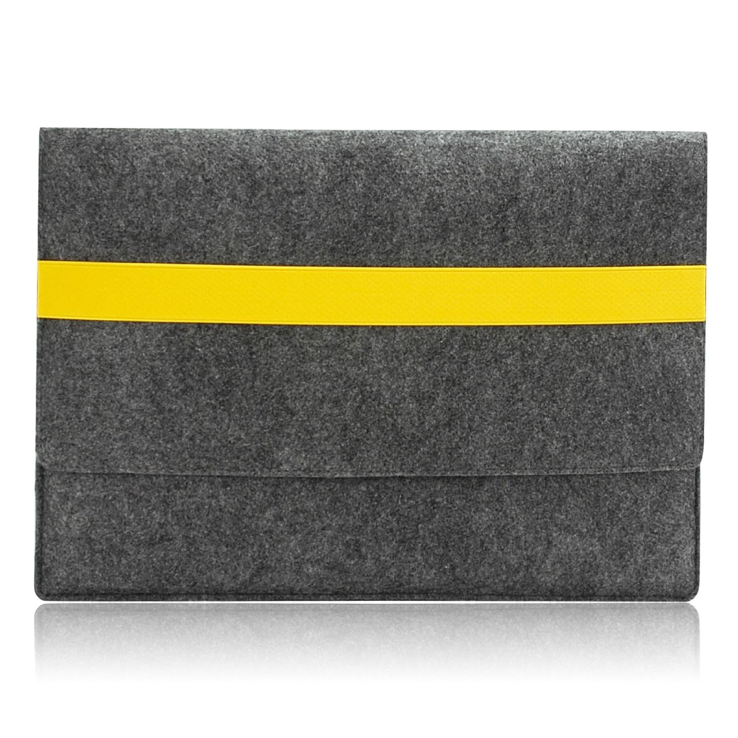 Lavievert Handmade Gray Felt Laptop Case, Computer Bag, Notebook Sleeve with Yellow Elastic Band for 13-13.3 Inch Laptop