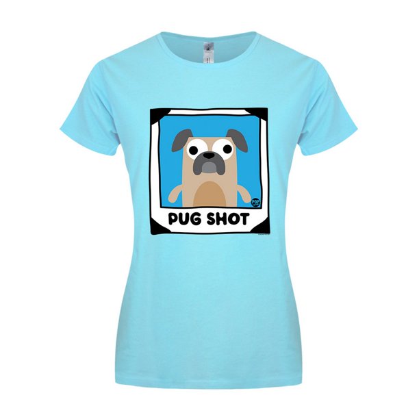 Pop Factory - Camiseta Pug Shot para Mujer (Turquesa, Marrón, Blanco)