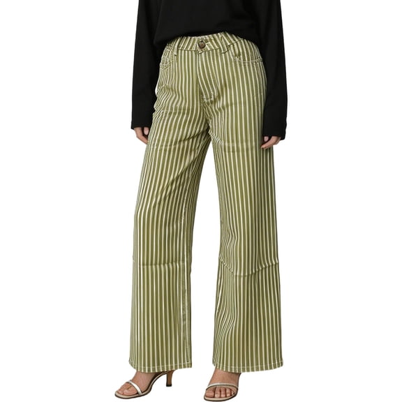 Ltctricy Wide Leg Jeans for Women Trendy Casual Work Trousers Striped Loose Fit Denim Pants with Pockets