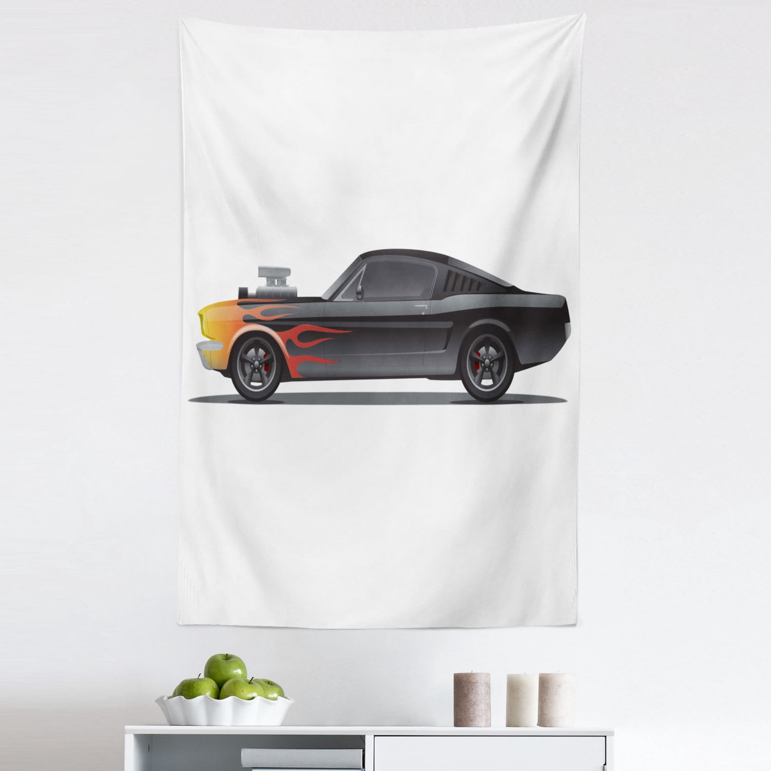 Cars Tapestry, Custom Design Muscle Car with Supercharger and Roadster ...