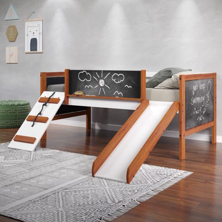 Electronn Aurea Twin Loft Bed w/Slide, Cherry Oak & White Finish BD01409