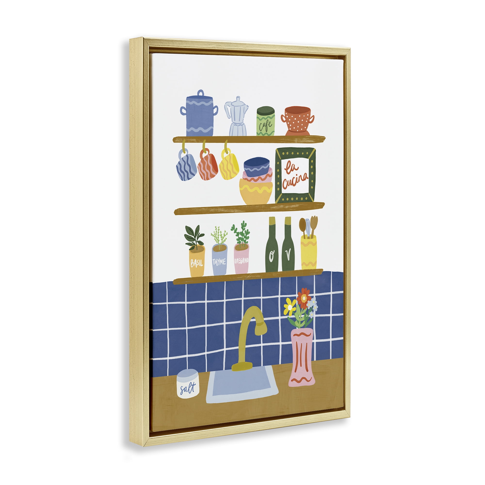 Stupell Industries Italian Kitchen Spice Rack Gold Framed Floater Canvas Wall Art, design by Amanda Houston