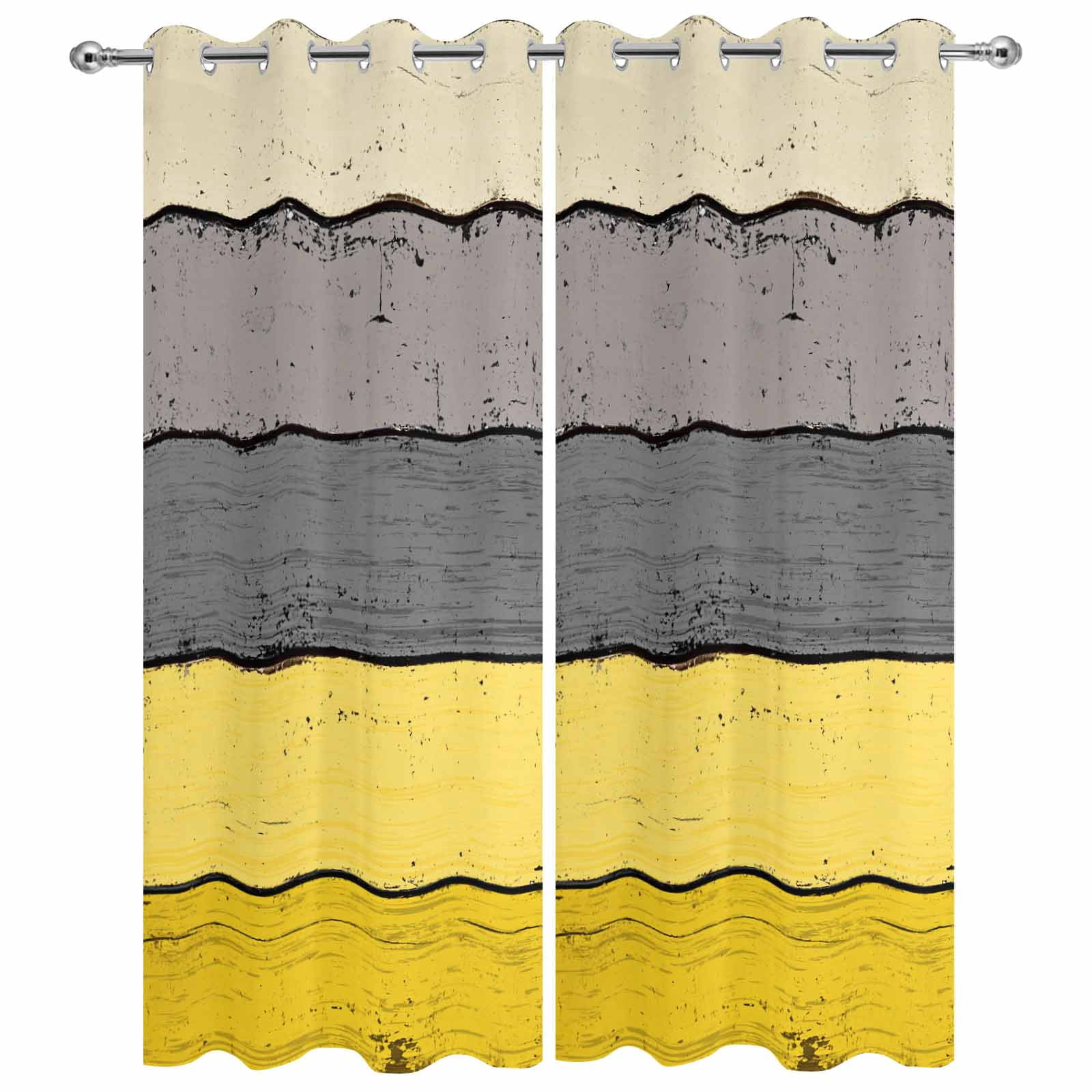 Outdoor Curtains for Patio Waterproof, Yellow Grey Windproof Pravicy Outside Porch Blackout Curtain, Vintage Stripe Farmhouse Wood Grain Ombre Sun Blocking Curtains for Cabana 2 Panels 54"x95"