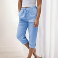thumbnail image 2 of Yuanlong Womens Capri Pants High-Rise Elastic Waist Drawstring Cropped Trousers Lightweight Summer Loose Fit Lounge Casual Pants, 2 of 4
