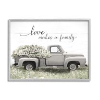 Stupell Industries Love Makes Family Flower Blossom Filled Truck Graphic Art Gray Framed Art Print Wall Art, Design by Lori Deiter