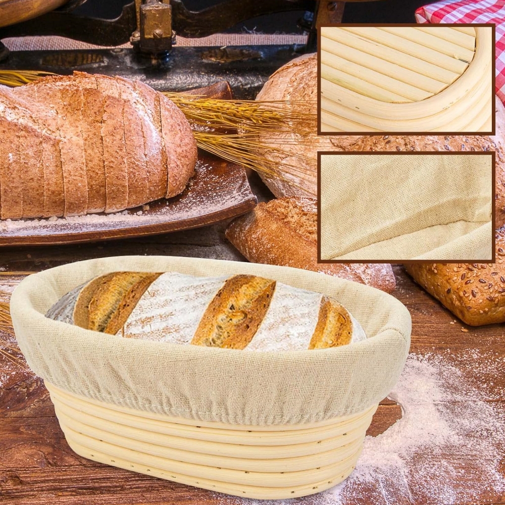 Panier à Levain Ovale En Rotin Avec Doublure - Panier De Pousse Pour Pain Artisanal
