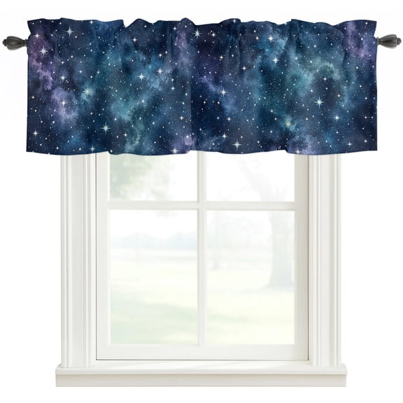 Starry Night Kitchen Valances for Windows, Modern Universe Glowing Stars Mystic Bathroom Window Valances 60x18 Inch Rod Pocket Window Treatments Valance Curtains for Living Room Bedroom Decor
