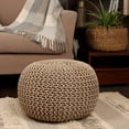 thumbnail image 2 of REDEARTH Round Pouf Ottoman - Hand Knitted Cable Boho Poof Home Décor Pouffe Circular Footrest for Living Room - Bedroom - Lounge - 100% Cotton (19.5"x19.5"x14") - Beige Ivory, 2 of 7