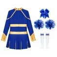 thumbnail image 4 of CHICTRY Girls Cheer Leader Sets for Festival Party Cheerleading Uniform Pleated Dress with Pom Pom B Blue 14, 4 of 5