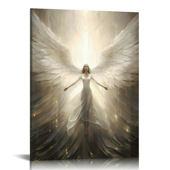 COMIO Angel Pictures Wall Decor Angel White Wings Canvas Wall Art Abstract Girl Painting Print Modern Artwork Living Room Decor Frame
