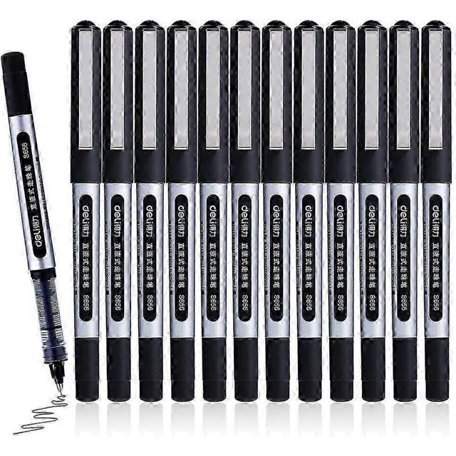 Liquid Ink Rollerball Pens, 12 Pack 0.5mm Stick Ballpoint Black Gel Pens for Adult Writing Note Taking School & Office Supplies