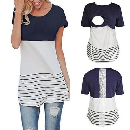 Womens Maternity Clothing - Fashion Women Maternity Clothes Breastfeeding T-Shirt nursing Lace Tops For Pregnant Tee