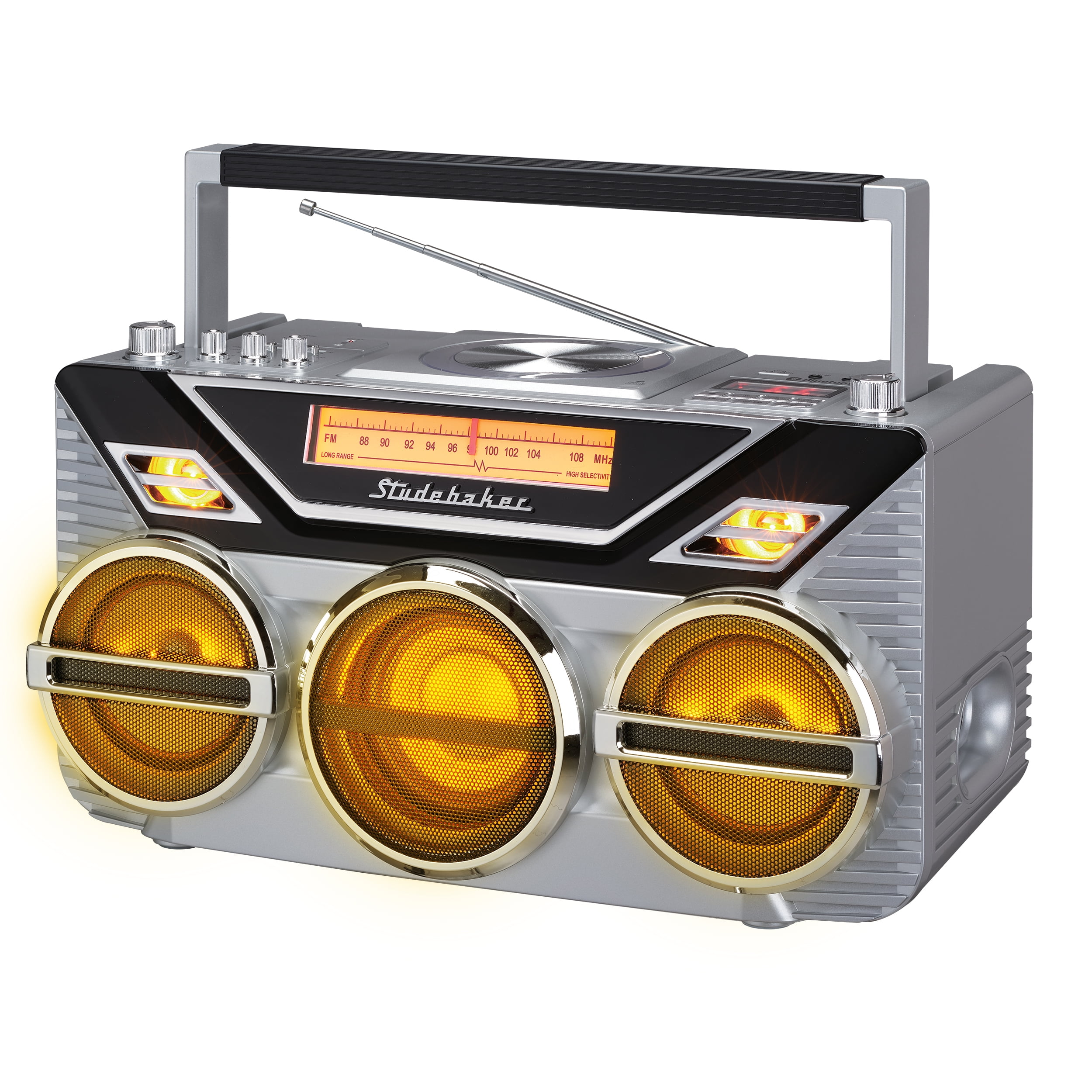 Studebaker SB2165S Avanti Bluetooth Boombox CD/AM-FM Radio/15 Watt Subwoofer (Silver)  [SPEAKERS]