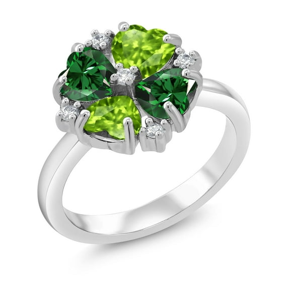 Gem Stone King 925 Sterling Silver Green Nano Emerald and Green Peridot Ring for Women (2.08 Cttw, Heart Shape 5MM, Gemstone May Birthstone, Size 6)