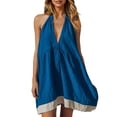 thumbnail image 3 of ZHOGXU Summer Dresses For Women Sleeveless Halter Neck Color Block Backless Comfortable Loose Fit Dress For Casual Daily Wear,Blue,L, 3 of 5