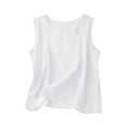 thumbnail image 2 of Qwertyu Womens Cotton Linen Tank Tops Round Neck Sleeveless Tops Summer Solid Color Shirts White L, 2 of 9