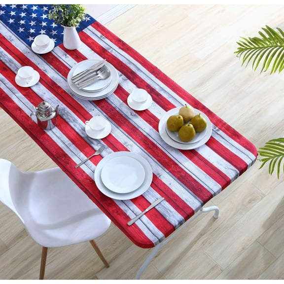 Brielle Home Printed Fabric Table Cover American Flag 30x72" Rectangle
