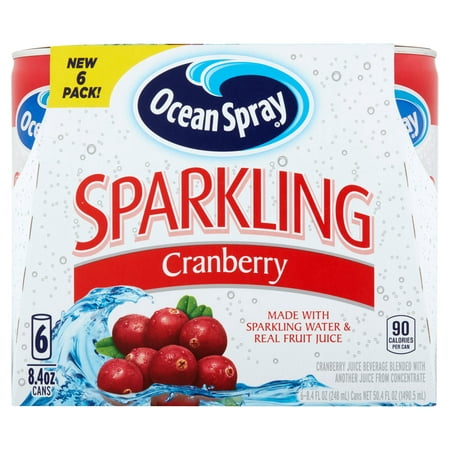 (4 Pack) Ocean Spray Sparkling Juice Can, Cranberry, 8.4 Fl Oz, 6