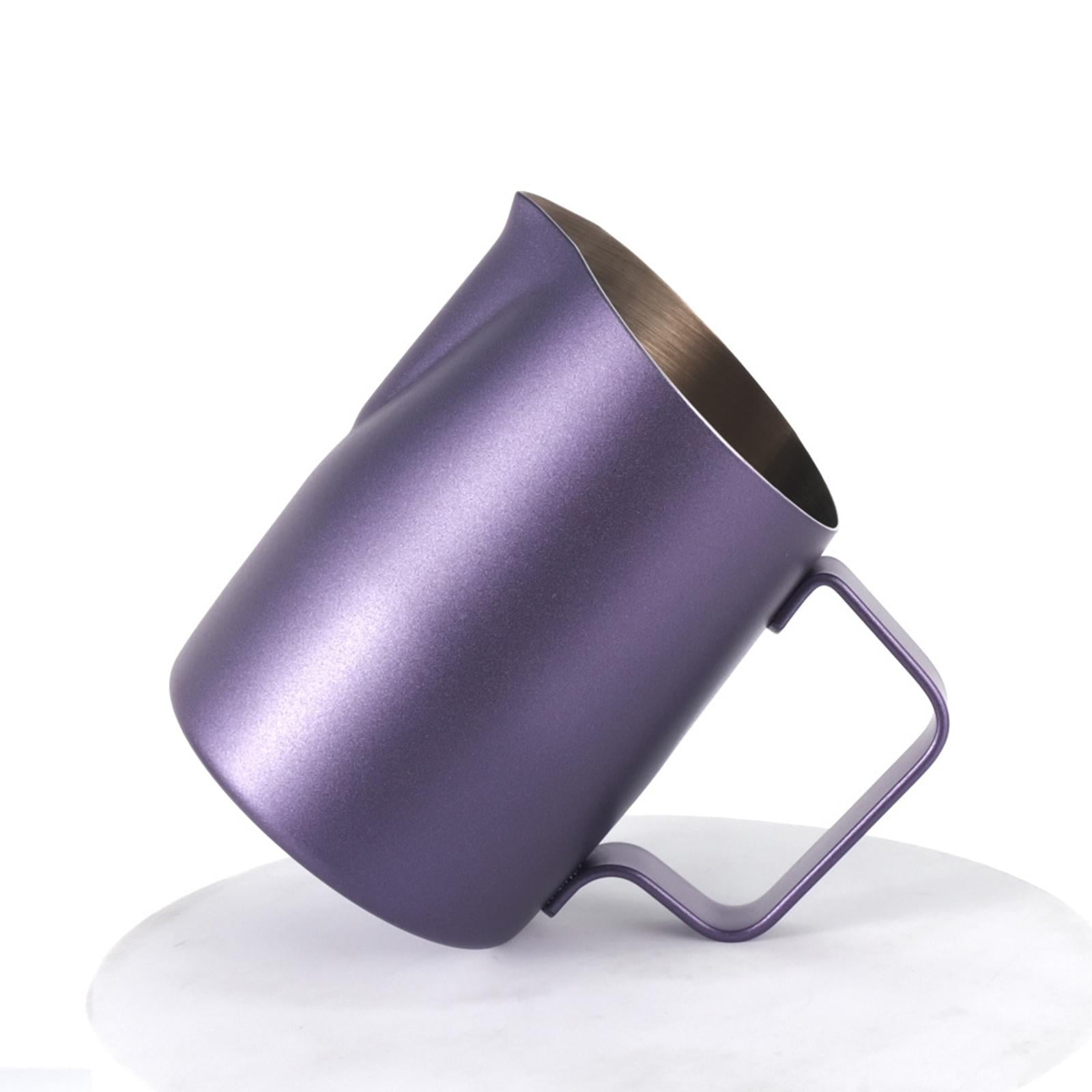 Fiocias 450/600 ml Milk Frothing Pitcher, Oblique Mouth Easy Clean Milk Frothing Jug for Purple 450ML