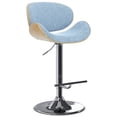thumbnail image 4 of Simpli Home Marana Mid Century Modern Bentwood Gas Lift Bar Stool with Light wood in Denim Blue Polyester linen, 4 of 12