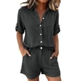 thumbnail image 2 of Short Sets For Women 2 Piece Summer Short Sleeve Shirt and Shorts Fashion Set Vacation Beach Outfits Dark Gray XL, 2 of 7