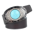thumbnail image 4 of Ceinture en Cuir Western Cowboy Sangle de Taille Boucle Turquoise Café, 4 of 6