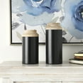 thumbnail image 2 of DecMode 12", 10"H Colorblock Black Wood Vase with Light Brown Wood Tops, Set of 2, 2 of 9