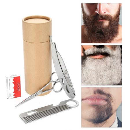 Qiilu Mustache Facial Hair Care Tool Men Beard Brush Comb Kit Men