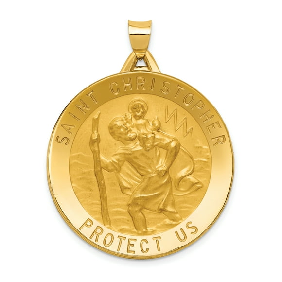 14k Yellow Gold Saint Christopher Medal Necklace Charm Pendant Religious Patron St