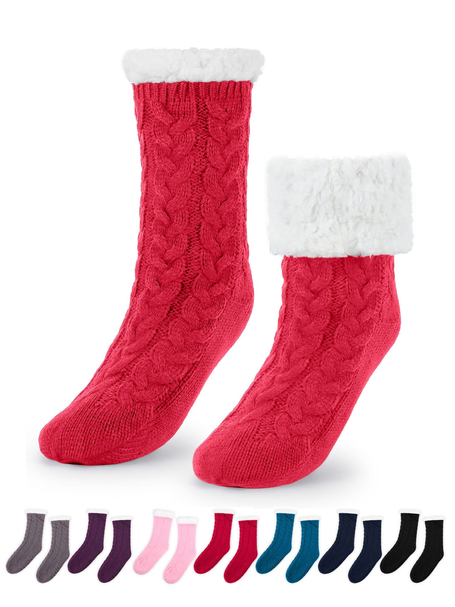 Gustave Women Slipper Socks with Grippers, Non Slip Winter Plush Warm